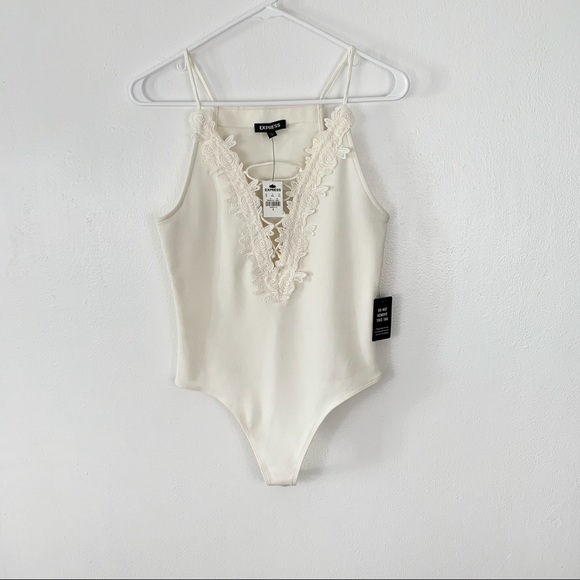 Express Tops - Express ivory deep plunge body suit